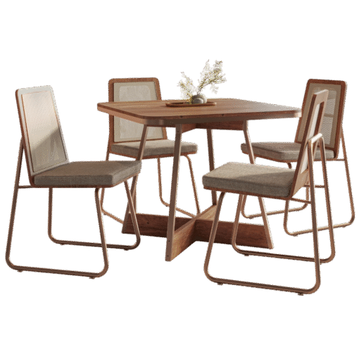 Mesa Átria 1593 Quadrada 90 Rosê Cobre/Nogal Freijó com 4 Cadeiras Wood 1751 Rosê Cobre/Areia/Freijó - CARRARO - Imagem 3