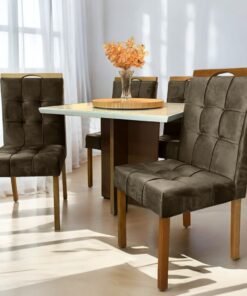 Mesa Salinas 90 Cinamomo/Off White com 4 Cadeiras Sophia Veludo Marrom – AVALON DECOR + WM DECOR