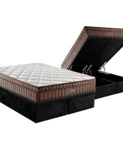 Colchão Queen Star One D28/AG D70 + Base Box Baú Corino Preto - ANJOS COLCHÕES + ALTO NÍVEL CAMAS E COLCHÕES