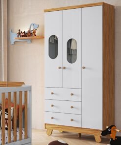Guarda-Roupa 3 Portas Pingo Amêndoa/Branco Brilho – PEROBA MÓVEIS