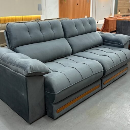 Sofá Retrátil e Reclinável Arezzo Comfort 2,50 m Veludo Cinza Grafite - SINGULAR ESTOFADOS - Imagem 2