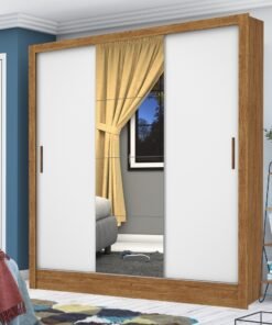 Guarda-Roupa 3 Portas Dubai/Santiago Plus(1 Porta espelhada) 1,79 m Cinamono/Branco – CARIOCA MÓVEIS