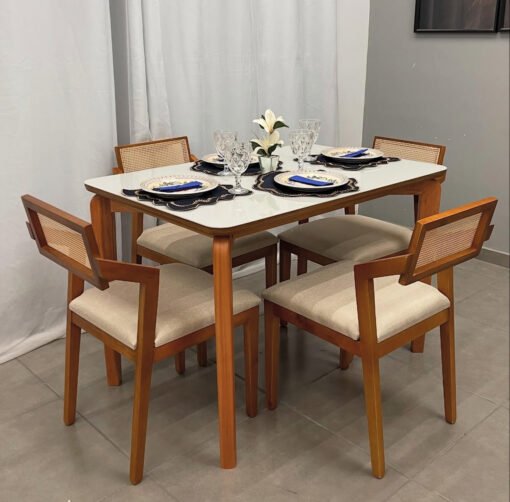 Mesa Alegra 120 Cinamomo com 4 Cadeiras Berlim rattan – JCM MOVELARIA