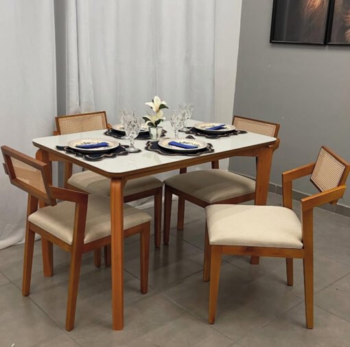 Mesa Alegra 120 Cinamomo com 4 Cadeiras Berlim rattan – JCM MOVELARIA - Imagem 2