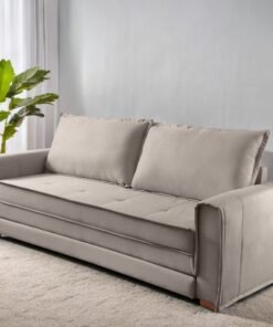 Sofá Cama Maldivas 2,23 m Linho Cinza e bege – JC ESTOFADOS
