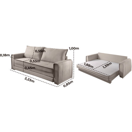 Sofá Cama Maldivas 2,23 m Linho Cinza e bege – JC ESTOFADOS - Imagem 2