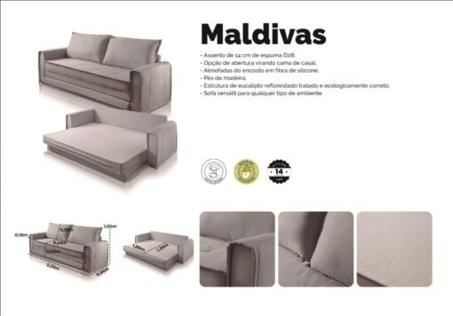 Sofá Cama Maldivas 2,23 m Linho Cinza e bege – JC ESTOFADOS - Imagem 3