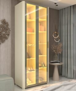 Sapateira Innova 2P Vidro Reflecta com Pes e LED Off White Gelius