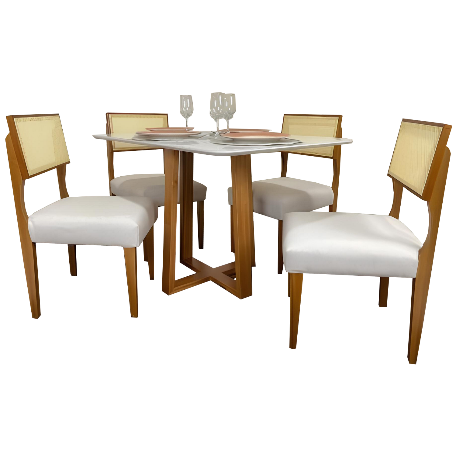 Mesa Bali 90 Cinamono/Off White com 4 Cadeiras Grécia Linho Bege – MINASPLAC + HR MOVELARIA - Imagem 2