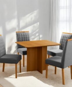 Mesa Pérola 120 Imbuia Mel (Tampo Viena s/vidro) + 4 Cadeiras Pandora 01 Veludo Cinza Grafite 414 – CARVALHO DECOR