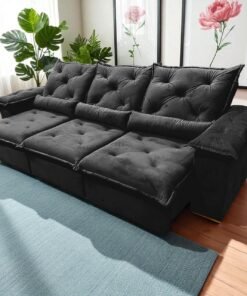 Sofá Retrátil e Reclinável Porto Madero 2,75 m Veludo Preto – IMPERIAL DECOR