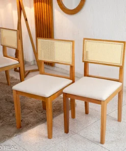 2 Cadeira Santorini Linho Bege Madeira Maciça - Minas Plac