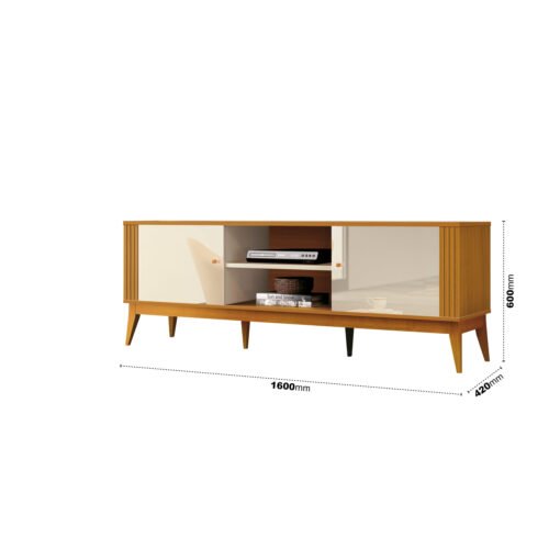 Rack até 60" Legacy 1.6 Off White/Cedro Natural - EDN MÓVEIS - Imagem 2