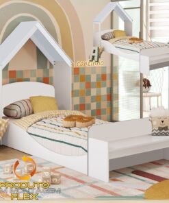 Kit Casinha + Cama Solteiro Lua Branco Brilho - PEROBA MÓVEIS