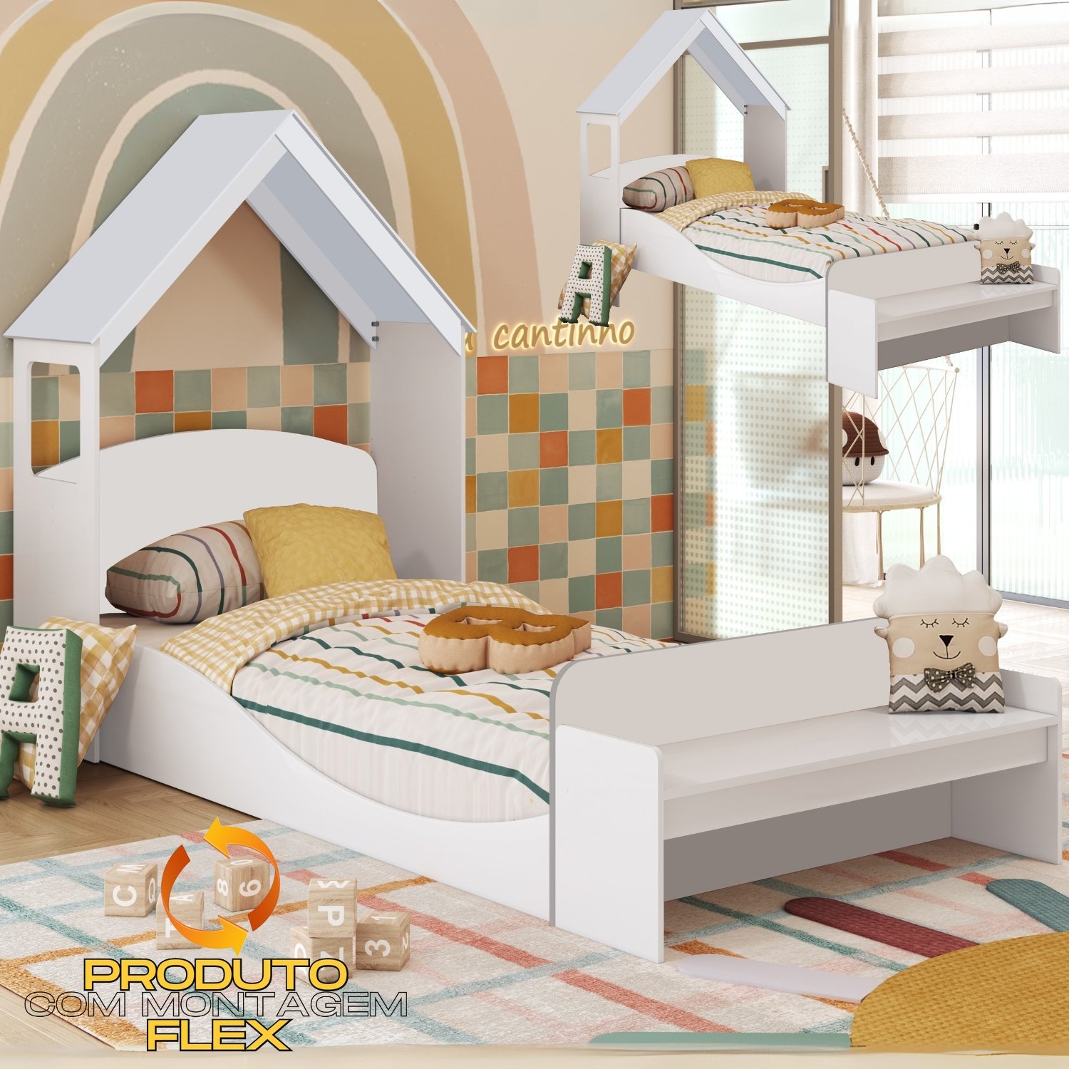 Kit Casinha + Cama Solteiro Lua Branco Brilho - PEROBA MÓVEIS