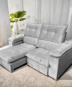 Sofá Retrátil e Reclinável Suíça 2,10 m Prata - LEO DECOR