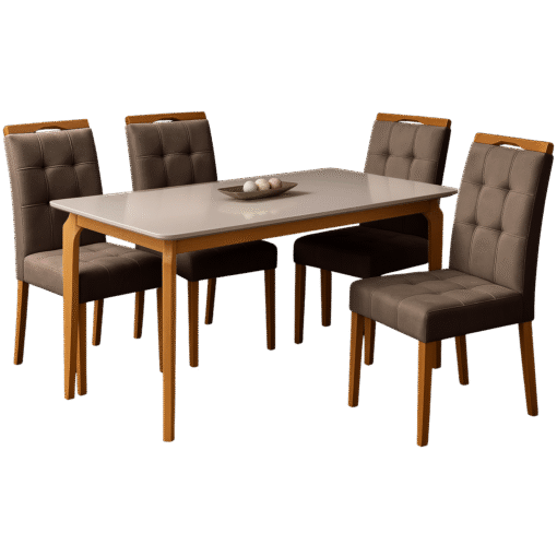 Mesa Alegra 120 Cinamomo/Off White com 4 Cadeiras Sophia Veludo Marrom – JCM MOVELARIA + WM DECOR - Imagem 3