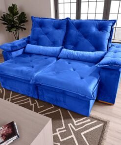 Sofá Retrátil e Reclinável Porto Madero/Brasão 2,00 m Veludo Azul - IMPERIAL DECOR