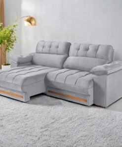 Sofá Retrátil e Reclinável Arezzo Comfort 2,50 m Veludo Cinza Prata - SINGULAR ESTOFADOS