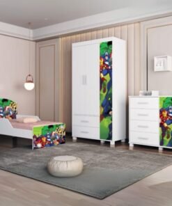 Guarda-Roupa 3 Portas Lívia + Cômoda Lívia + Mini Cama Juvenil Lívia (Menino) Vingadores 404188 – MADEC/VJ MÓVEIS
