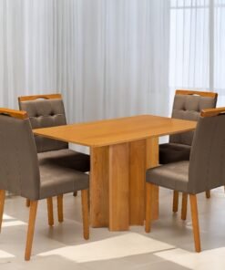 Mesa Recife 120 Cinamono Laminado Com 4 Cadeiras Sophia Veludo Marrom – Cel MÓveis + Wm Decor