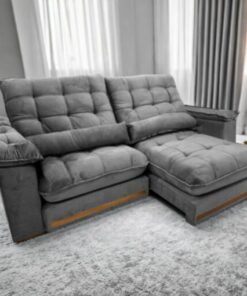 Sofá Retrátil e Reclinável Hércules/Zurique 2,50 m Veludo Cinza – VICAM ESTOFADOS