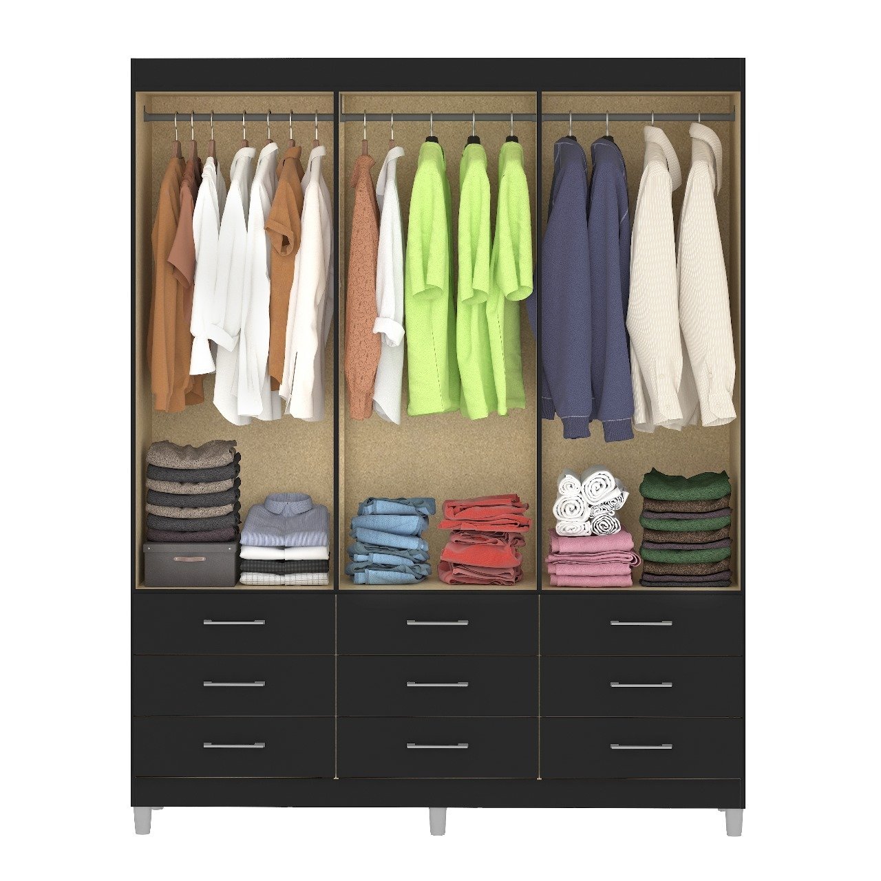 Guarda-Roupa 6 Portas Paraty 3690 + Cômoda 5 Gavetas Aruba Preto - FELLICCI - Imagem 3