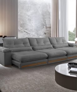 Sofá Retrátil e Reclinável Qatar 3,50 m Linho Cinza A230 – TREVO ESTOFADOS