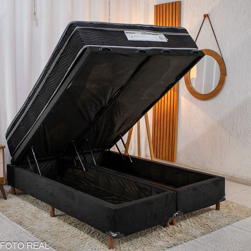 Box Baú Casal Bipartido Carioca Sued Preto Blindado Bioflex + Colchão Casal Ortopédico EPS Airtech 150 Ortopillow 138x188x28 - Ortobom | Suporta até 240kg - Imagem 7