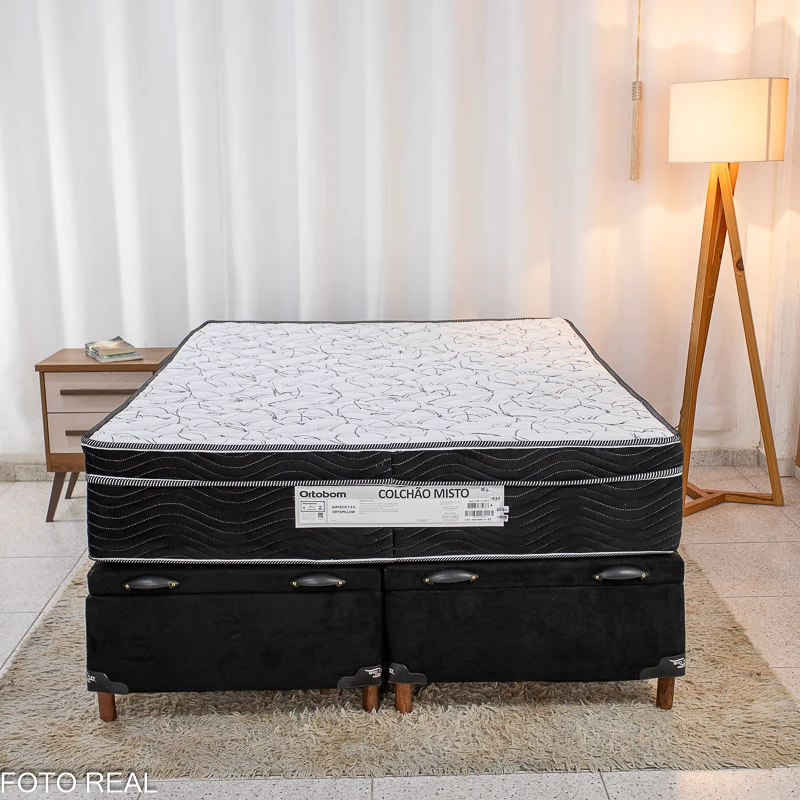 Box Baú Casal Bipartido Carioca Sued Preto Blindado Bioflex + Colchão Casal Ortopédico EPS Airtech 150 Ortopillow 138x188x28 - Ortobom | Suporta até 240kg - Imagem 6