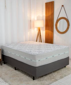 Box Casal Universal Linho Grafite Gazin + Colchão Casal Carbon Molas Ensacadas 138x188x72 - Anjos | Suporta até 240kg