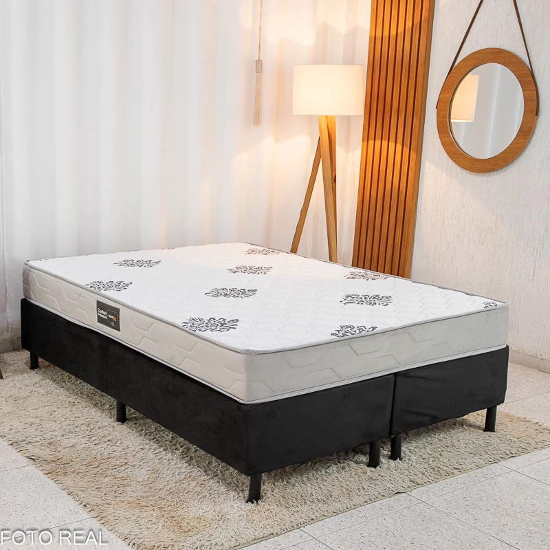 Box Casal Bipartida Sued Preto Nosso Sonho + Colchão Casal Confort Premium Ortopédico D28 138x188x56 - Inovaflex | Suporta até 240kg