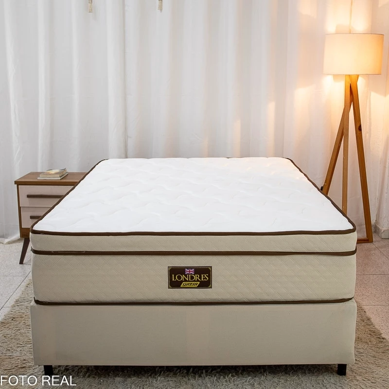 Box Casal Universal Liso Bege + Colchão Casal Londres 138x188x72 Molas BlueWave - Gazin | Suporta até 240kg - Imagem 4