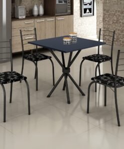 Mesa 4 Cadeiras Rio 75×75 Preto/Grafite/Preto Lírio – TEIXEIRA