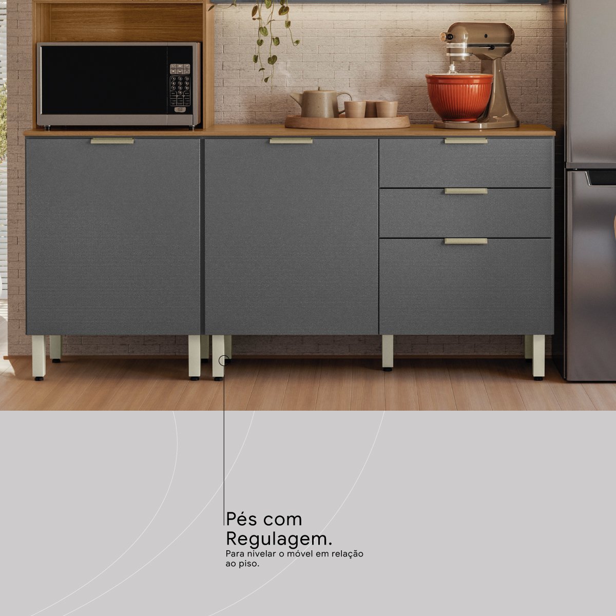 Cozinha Completa com Balcão Alba Amêndola/Grafito Prime TX - DEMÓBILE - Imagem 11