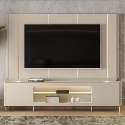 Painel + Rack Santorini Off White/Tauari Fosco - LINEA BRASIL - Imagem 4