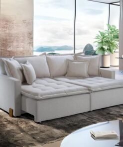 Sofá Cama Retrátil Zoe 2,20 m Linho Cru - INNOVE ESTOFADOS