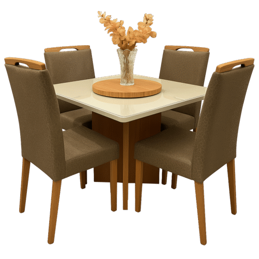 Mesa Salinas 120 Cinamomo/Off White com 4 Cadeiras Priscila Veludo Marrom 1011 – AVALON DECOR + CARVALHO DECOR - Imagem 4