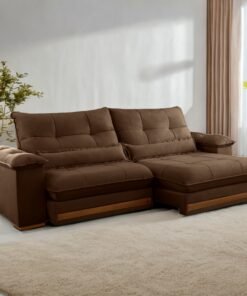 Sofá Retrátil e Reclinável Qatar 2,50 m Veludo Marrom B017 - TREVO ESTOFADOS