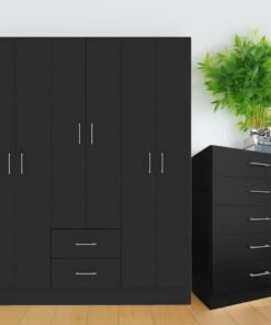 Guarda-Roupa 6 Portas Jamaica 6002 + Cômoda 5 Gavetas Aruba Preto – FELLICCI
