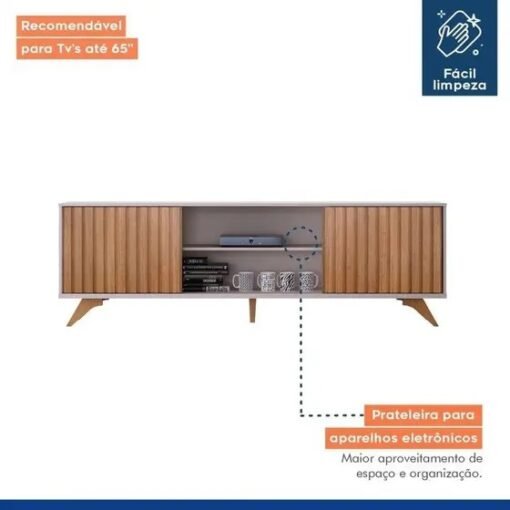 Bancada até 65" Manaus Off White/Cinamono - VALDEMÓVEIS - Imagem 5