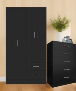 Guarda-Roupa 4 Portas Panamá 4002 + Cômoda 5 Gavetas Aruba Preto - FELLICCI