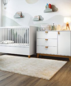 Cômoda 3 Gavetas com Porta + Berço Americano Magia Branco - BATROL MÓVEIS