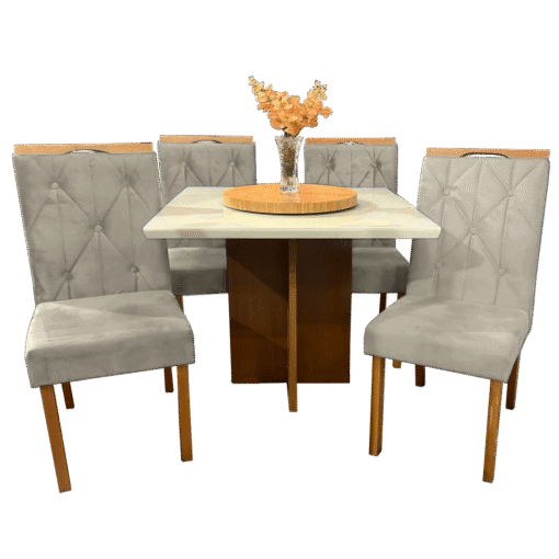 Mesa Salinas 90 Cinamomo/Off White com 4 Cadeiras Yasmim Veludo Bege – AVALON DECOR + KM DECOR - Imagem 3