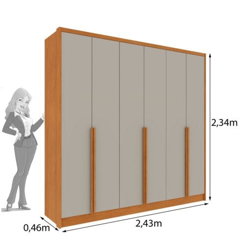 Guarda-Roupa 6 Portas Fortuna/Riqueza 2,43 m Cinamono/Off White - TCIL - Imagem 3