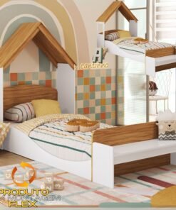 Kit Casinha + Cama Solteiro Lua Branco Brilho/Amêndoa - PEROBA MÓVEIS