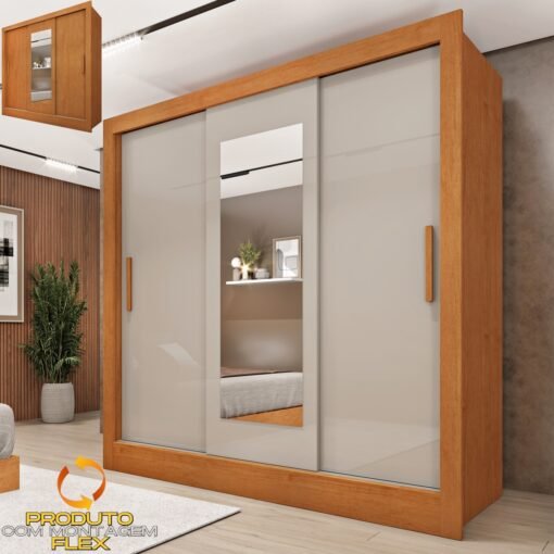 Guarda-Roupa 3 Portas Valência/Turia 1,90 m Cinamono/Off White/Cinamono - TCIL