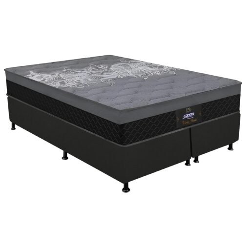 Colchão Queen New York + Base Box Simples Corino Preto – GAZIN + ALTO NÍVEL