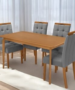 Mesa Alegra 120 Cinamomo Laminado Com 4 Cadeiras Sophia Veludo Cinza Grafite – Jcm Movelaria + Wm Decor