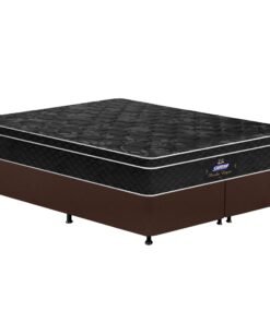 Colchão Queen Pérola Negra D33 + Base Box Simples Corino Marrom – GAZIN COLCHÕES + ALTO NÍVEL CAMAS E COLCHÕES